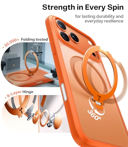 TORRAS Q3 Spin for iPhone 17 Pro Max Case with 360 Magnetic Stand, Wireless Charging Compatible, Hard PC Case for 17 Pro Max Phone Case with Stand, Translucent Cosmic Orange