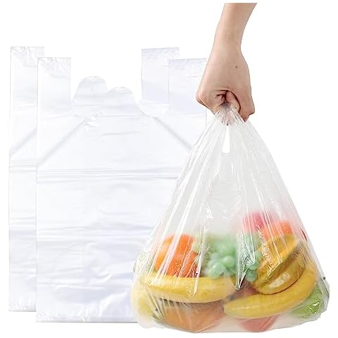 Rinboat 1000 Counts Clear Plastic T Shirt Grocery Bags, Handled Plastic T-Shirt Bags Cover