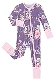 SUZEL Baby Boys Girls Footless Pajamas - Viscose from Bamboo Zippy Pjs Sleep 'N Play - Infant One Piece Romper - 0-24 Months (Flower Purple, 3-6M)
