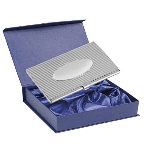 SILBERKANNE Estuche para tarjetas de visita, medallón de 6 x 9 cm, acabado mate, plata de primera calidad, acabado plateado, listo para regalar con elegante caja de regalo Cover