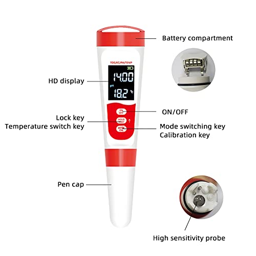 Divolight Water Tester Digital Ph Meter With Atc, 4 In 1 Ph/Ec/Tds/Temperature Meter 0.01 Resolution High Accuracy Pen Type Tester, Water Quality Tester For Pools, Drinking Water, Aquariums #TOP1