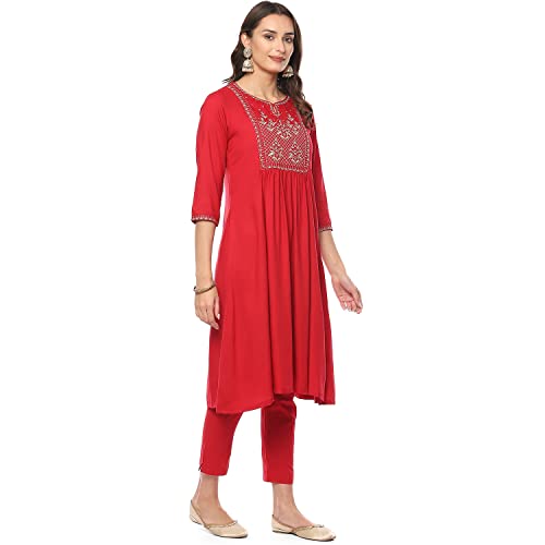 Image of BIBA Women Cotton Gathered Printed Suit Set