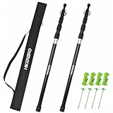 HIKERBRO Telescoping Tarp Poles, Up To 7.7ft Aluminum Tent Poles for Tarp with Rubber Cap, Set of 2 Portable Adjustable Replacement for Camping, Awning, Sun Shade, With Guylines & Stakes & Carry Pouch