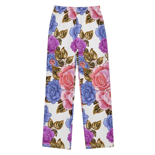 J JOYSAY Floral Peony Foliage Ivory Pajamas Pants Soft Long Pajama Bottoms Lounge Sleep Pants Size S-XL