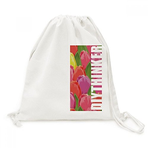 Toile Drawstring Backpack Voyage Sacs imprimé végétal fleur tulipe