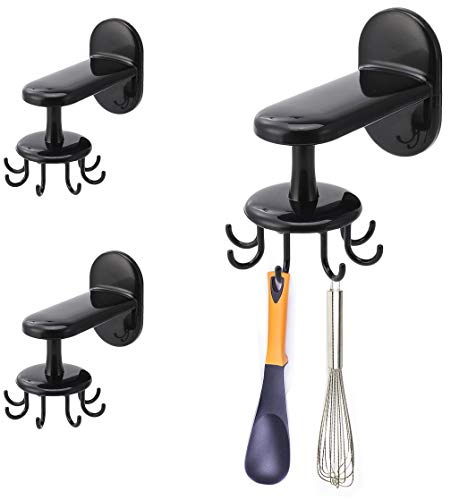 Femongy 3 Piezas Estante Giratorio de Cocina, Soporte para Utensilios de Cocina, Colgador de 8 Ganchos Utensilios de Cocina de Pared Estante Utensilios de Cocina Accesorios para Baño Cocina (Negro)