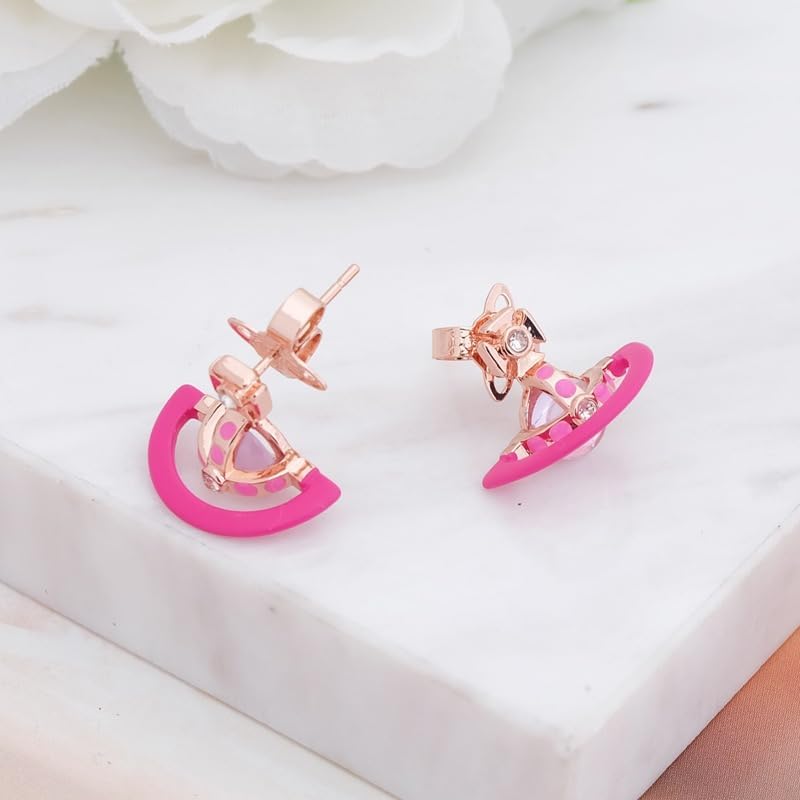 Colorful Earrings of Saturn for Women - Colorful Crystal Quartz Saturn Earrings Ear Studs(Rose Gold Pink)