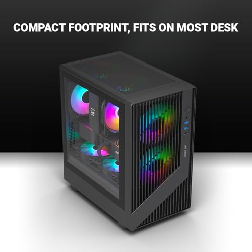 Image of Ant Esports 120 Air Mini M-ATX Computer Case /Gaming Cabinet - Black | Support M-ATX, M-ITX | Pre-Installed 3 Static RGB Fans