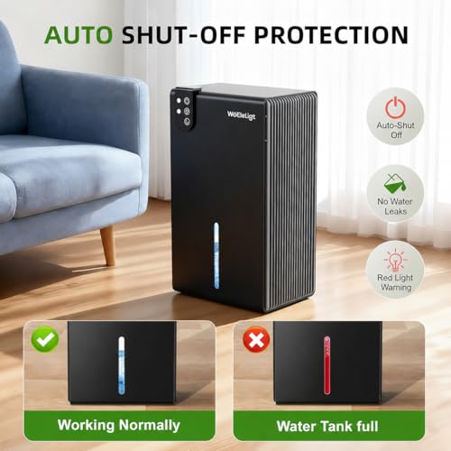 Image of 98 OZ Small Dehumidifier for Home 1000 Sq Ft, Quiet Dehumidifier with Drain Hose, Auto Shut-Off, Sleep Mode, 7-Color Light for Basement, Bedroom, Bathroom, Closet, RV (Black)