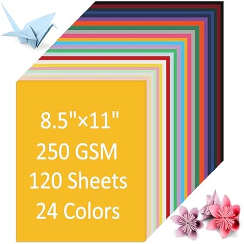 120 Sheets Colored Cardstock, 8.5 x 11" Cardstock Paper -24 Assorted Color Construction Paper, 250 GSM/90 Ib Card Stock for Printer, Cardstock for Cricut Machines, Scrapbooking, Card Making, DIY Craft Cover
