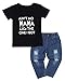 Toddler Baby Boy Clothes Short Sleeve T-shirt +Denim Pants Outfits Set, Black, 3T