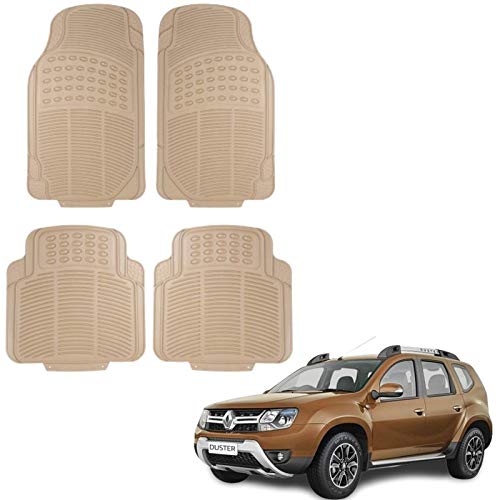 Autokaar Rubber Car Foot Mat for Renault Duster (Set of 4, Beige)