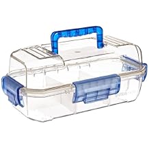 Heathrow Scientific HS120052 Duraporter Sealed Specimen Tote or Sample Transport Box, Polycarbonate, Water-Tight, Clear with Blue Handles