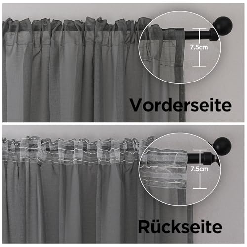 Joydeco 2er Set H245 x B140 cm Grau Transparent Vorhang Schiene Gardinen mit Kräuselband Durchlässig Curtains Lang Vorhänge für… – Ansicht 2
