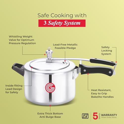 Image of Globe Kiwi 5 Litre Aluminium Inner Lid Pressure Cooker (Silver) - BIS Certified And ISI Certified |5 Years Warranty