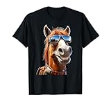 Caballo con Gafas de Sol Caballo Chica Jinete Caballos Camiseta