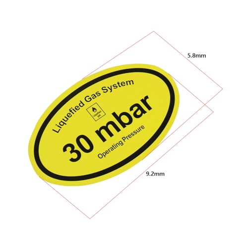 ECSiNG 10 Stück Betriebsdruck-Aufkleber, 9,2 x 5,8 cm, PVC, Gelb, Flüssiggas-System, Outdoor, 30 mbar