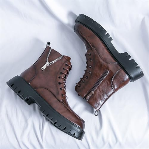 Men's Genuine Leather Round Toe Lace Up Oxford Shoes Side Zipper Platform Combat Boots with Lug Sole Comfortable Ankle Chukka Boots for Fall Winter Outdoor Military Casual Business Work3
