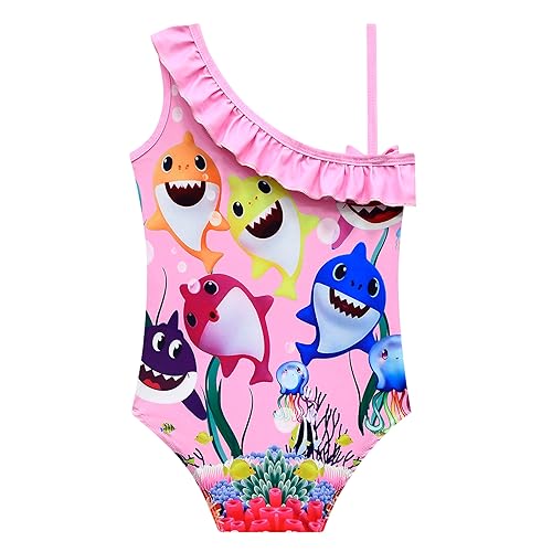 Kids Girls Swimwear,1/2 Piece Swimwear Set 2-9Years Off Shoulder Bikini Set 3D Printing Cute Sharks Bathing Suits for Girls3