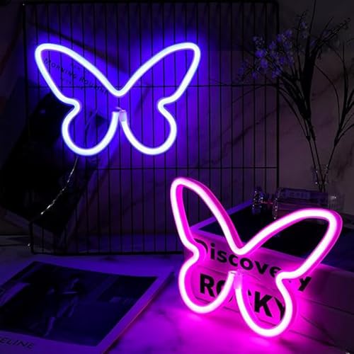 Image of 2PCS LED Neon Light Sign Butterfly Neon Signs Home Night Lights for Kids' Bedroom Decorative lamps Wall Art Romantic Christmas Birthday Gift