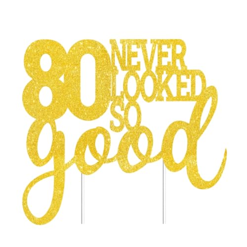 80 Never Looked So Good Cake Toppers Gold Glitter, Happy 80th Birthday Cake Decorations Cheers to 80 Years Party Decor, Eighty Year Old Theme Birthday Anniversary Party Supplies