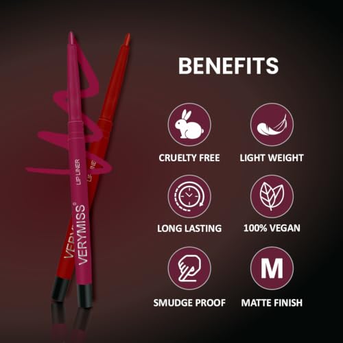 Image of VERYMISS Creamy Matte Lip Liner Pencil | Waterproof, Long Lasting & Matte Finish | Smooth Application | Defines & Shapes Lips | For Women & Girls I Set of 3