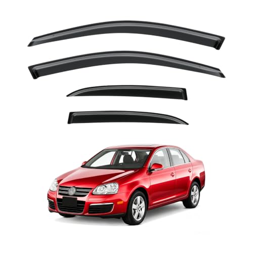 Image of Rain Guards for Volkswagen VW Jetta Sedan 2006-2010, Out-Channel Window Visor Shields Vent Deflector Shade Wind Dark Smoke 2007 2008 2009 06 07 08 09 10, Tape-On Outside-Mount, 4PCS