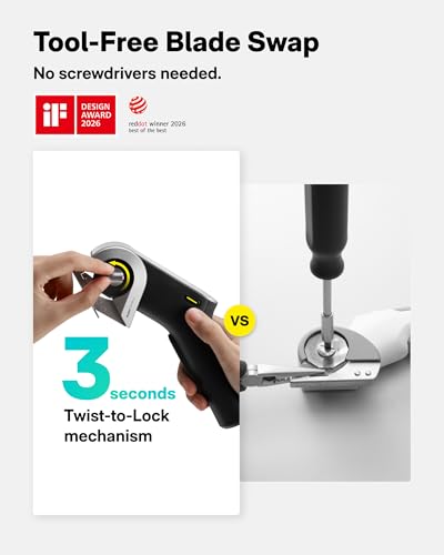 Image of HOTO EdgeFlow Cordless Electric Scissors, Self-Sharpening Titanium Blade, Smart Display Electric Cardboard Cutter, Boost Mode & Tool-Free Blade Swap, Ideal for Cardboard, Fabric, Carpet, Leather DIY