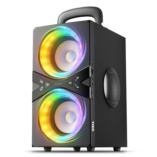 YIER Bluetooth Speaker Loud Party Wireless Portable Speaker With Lights,Large Outdoor 80W(Peak) Boombox Sound,Loud TWS Bass Subwoofer,Long Playtime Big Blue tooth For Home Camping With Aux USB TF Card