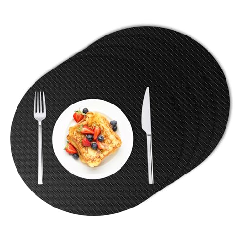 AiiBowy Manteles Individuales Redondo de Cuero Juego de 4 - Ø 38cm, Salvamanteles Individuales Lavables, Trenzadas, Antideslizante, Resistentes al Calor, Fácil de Limpiar, para Mesa de Cocina (Negro)