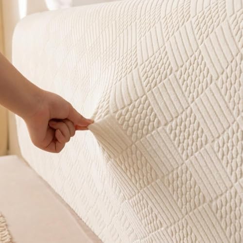 Image of HOMETHREADS Stretchable Lycra /Velvet Headboard Cover | Soft, Dust-Proof & Wrinkle-Resistant Bed Back Protector | Fits Leather, Wooden & Fabric Bedsides (Cream, 150x65cm)