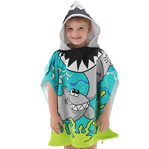 Image of NovForth Kids Beach Towel for Boys Girls, Shark Hooded Bath Towel Wrap, Toddler Pool Towel with Hood