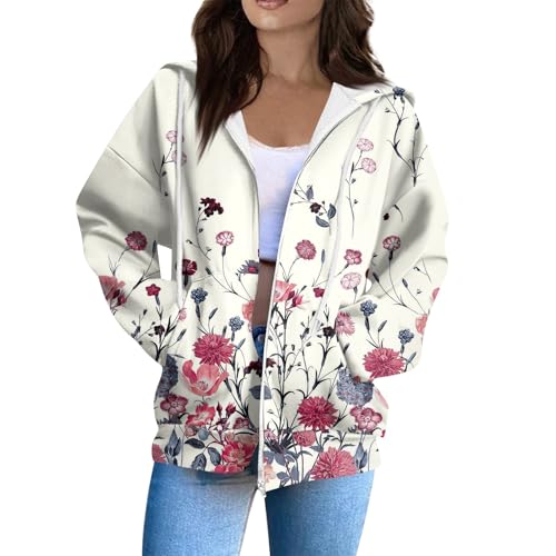 Zip Up Hoodie Women Casual Oversized Sweatshirts - Fall Fashion Fleece Lined Jacket - Thick Warm Coat Winter Clothing