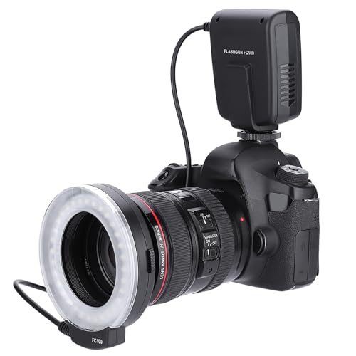 VBESTLIFE FC-100 Makro Universal LED Blitzring, Studiofotografielicht 5000K Einstellbar auf 7 Stufen mit Adapterring 40,5 mm / 52 mm / 55 mm / 58 mm / 62...