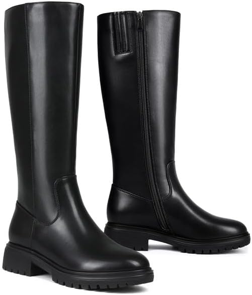 ZJA Knee High Boots Women Platform Round Toe Low Flat Heel Fall Riding Fashion Tall Boots Wide Calf Long Boots - Image 5