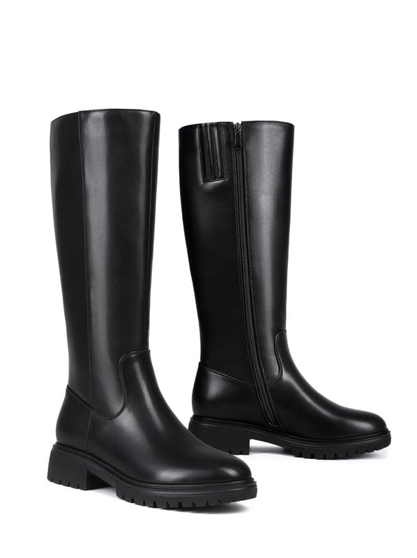Image of ZJA Knee High Boots Women Platform Round Toe Low Flat Heel Fall Riding Fashion Tall Boots Long Clearance Boots