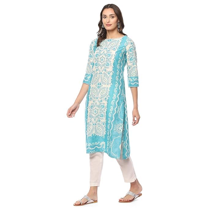 Image of BIBA Women Cotton Straight Fit Straight Printed Kurta