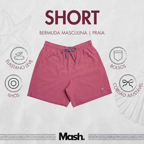MASH Short Masculino Bermuda Lisa Casual Colors Verão, Vermelho, G