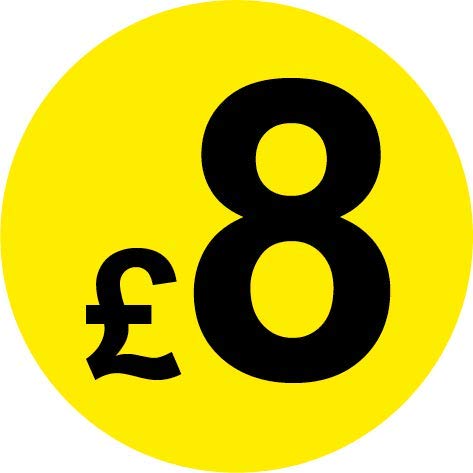 Permanent Adhesive - Black & Yellow 30mm Price Stickers/Labels from £5.45 to £17, 5000, £8 — image 1