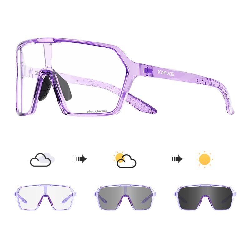 KAPVOE Fahrradbrille Selbsttönend für Herren Damen photochrome Sportsonnenbrille Klar Rennrad Brille TR90 Rahmen Radfahren MTB Radbrille mit UV400 Schutz Sportbrille für Laufen Fahren Triathlon K335