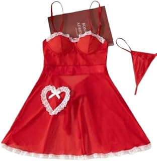 لانجيري بيبي دول بخامة التل والدانتيل لمظهر انثوي انيق – لون احمر ساوان يناسب حتى 75 كيلو موديل Hn 1007