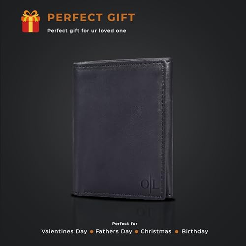 Image of Tri fold Leather Wallet for Men with RFID | Slim Wallets for Men with 1 ID and 6 Credit card slots | Front Pocket Minimalist