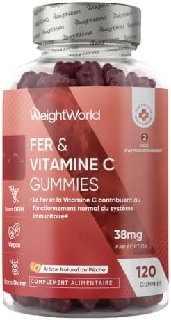 Fer Gummies & Vitamine C - 120 Gommes Vegan (pour 4 Mois) Faibles...