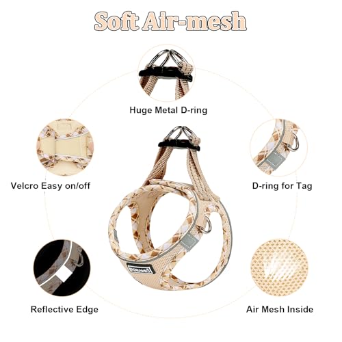 DORAMIO Hundegeschirr Kleine Hunde mit Leine, Step-in Geschirr Reflektierend Atmungsaktiv Brustgeschirr Anti Zug Sicherheitsgeschirr Katzengeschirr für Kleine Hunde, Katzen (Beige, XXS)