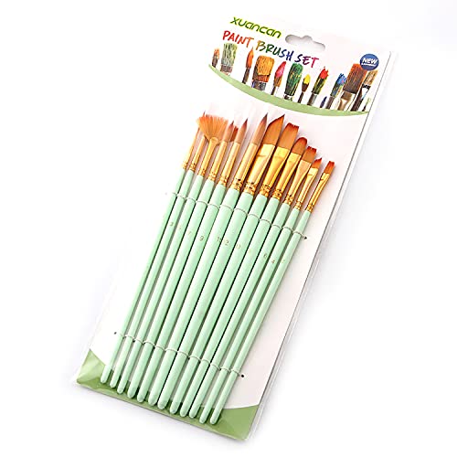 12 pezzi Set di pennelli Kit Pennelli per supporti multipli con capelli in nylon per artisti Acrilico Aquarelle Guazzo Pittura a olio ad acquerello Grandi articoli per il disegno