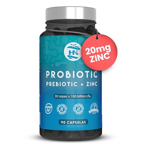 Probioticos y Prebioticos Intestinales 100 mil millones de UFC-30 Cepas Bacterianas Prebioticos y Probioticos con Zinc + Inulina para Apoyo Inmunológico Probióticos para Flora Intestinal 90 Cápsulas
