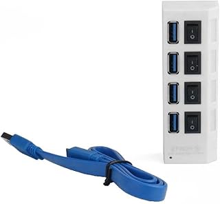 Techinal USB 3.0 Splitter 4 Port USB Data Hub with Power Adapter and One Charging Port Individual On/Off Switches and Lights 4 Port USB 3.0 Data Hub with Individual Led Lit Power Switches