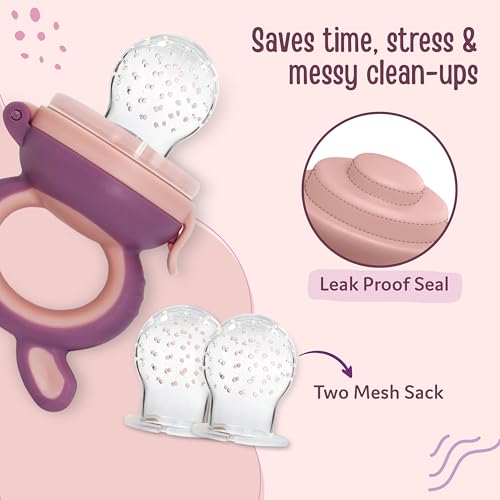 Image of LuvLap Silicone Food /Fruit Nibbler with Extra Mesh, Soft Pacifier /Feeder, Teether for Baby, Infant, Bunny Violet & Pink (Pack of 4)
