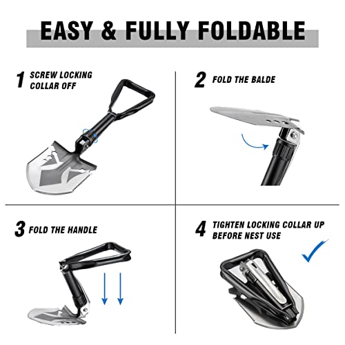 Zenhosit Folding Survival Shovel, Portable Camping Shovel With Axe, High Carbon Steel Entrenching Tool Tri-Fold Handle Shovel With Tactical Shovel Carry Case For Camping, Hiking, Digging #TOP5