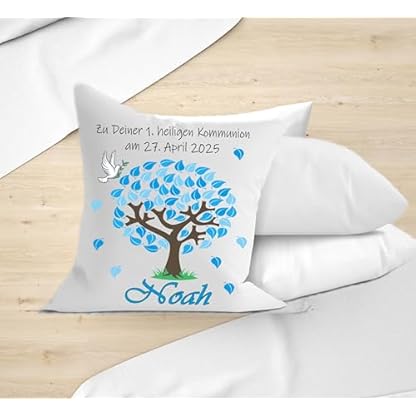 Print Deluxe Kommunion Geschenk, Personalisierbares Kissen Bedruckt für Jungen und Mädchen, mit Namen, Datum,Baum Blau| Dekokissen,| Kuschelkissen 40X40 (ohne Kissenfüllung) – Bild 6